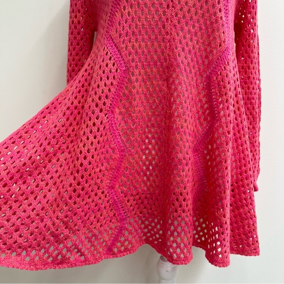 Umgee orange hot pink crochet open knit long sleeve tunic sweater size small - Picture 6 of 9
